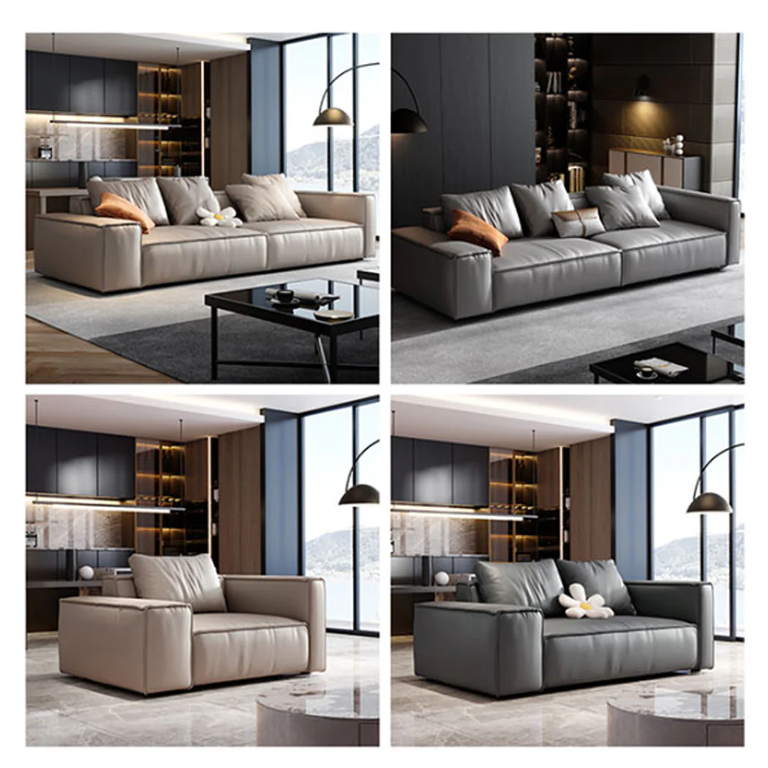 Zora Four Seater Corner Sofa, Real Leather, Beige - Image 5